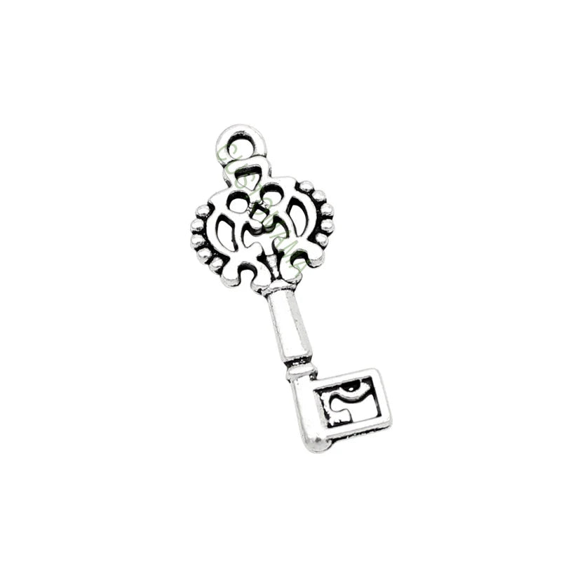 80pcs Tibetan Silver Filigree Flower Key Charm Pendant 29x12mm