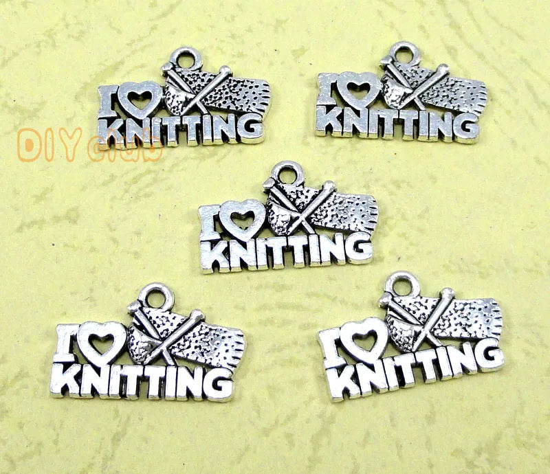 80pcs Tibetan Silver I Love Knitting Charms DIY Supplies