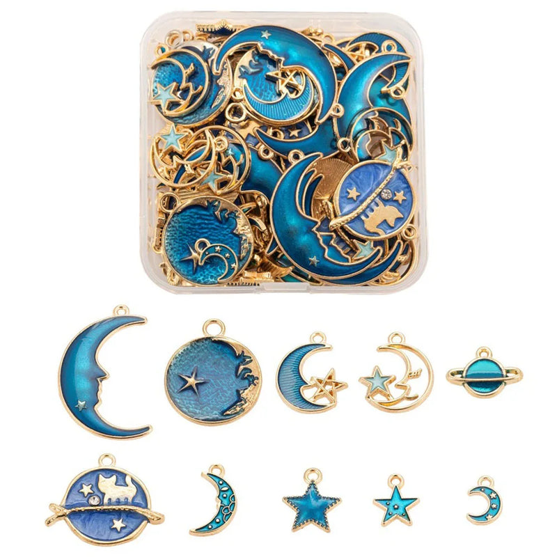 80pcs Starry Sky Alloy Enamel Pendants Moon Sun Charms DIY Crafts Decor