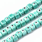 80pc Glazed Porcelain Cube Beads with Evil Eye for Jewelry Making