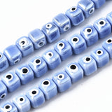 80pc Glazed Porcelain Cube Beads with Evil Eye for Jewelry Making