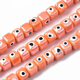 80pc Glazed Porcelain Cube Beads with Evil Eye for Jewelry Making