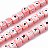 80pc Glazed Porcelain Cube Beads with Evil Eye for Jewelry Making