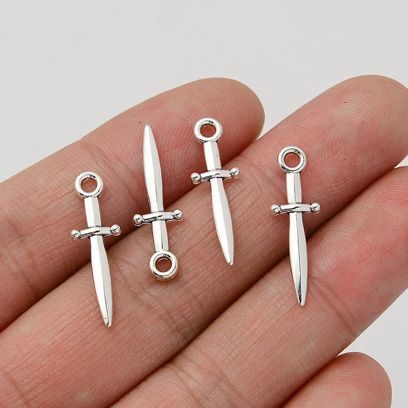 80pcs Antique Silver Mini Sword Charms for DIY Necklaces