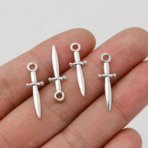 80pcs Antique Silver Mini Sword Charms for DIY Necklaces
