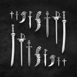 80pcs Antique Silver Mini Sword Charms for DIY Necklaces