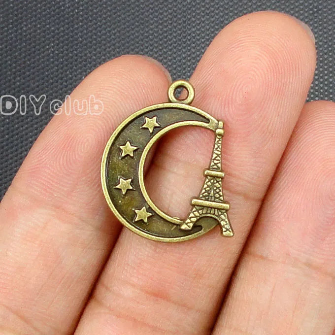 80pcs Moon Charms Antique Bronze Eiffel Tower Pendant 22x19mm