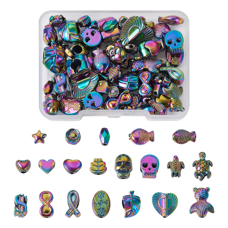 80pcs Rainbow Alloy Beads Fish Star Heart Skull Loose Spacer Metal Beads