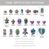 80pcs Rainbow Alloy Beads Fish Star Heart Skull Loose Spacer Metal Beads