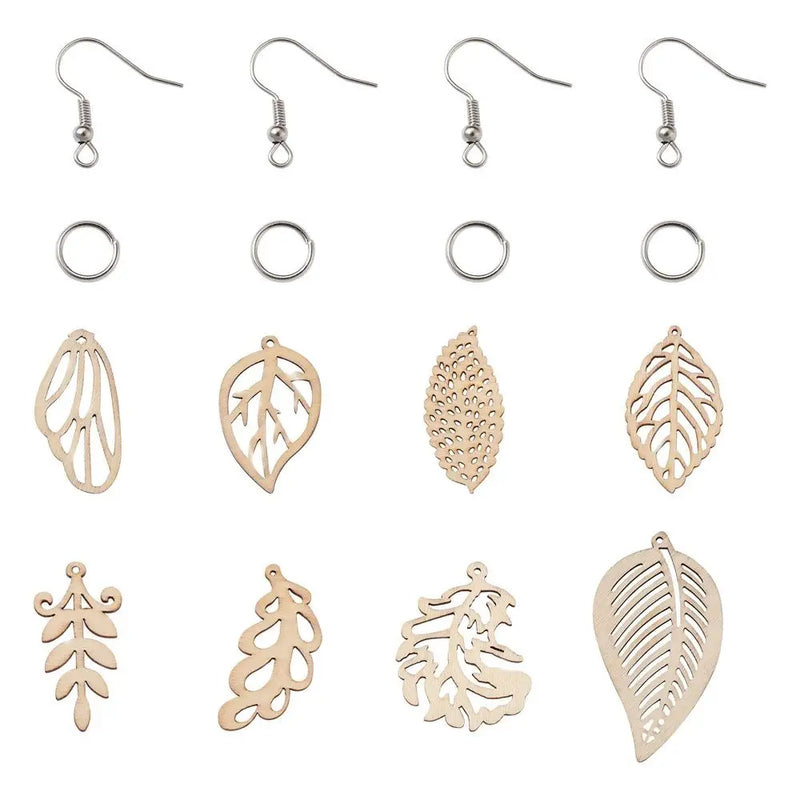 80pcs Hollow Earring Kit With Wooden Pendants and Charms