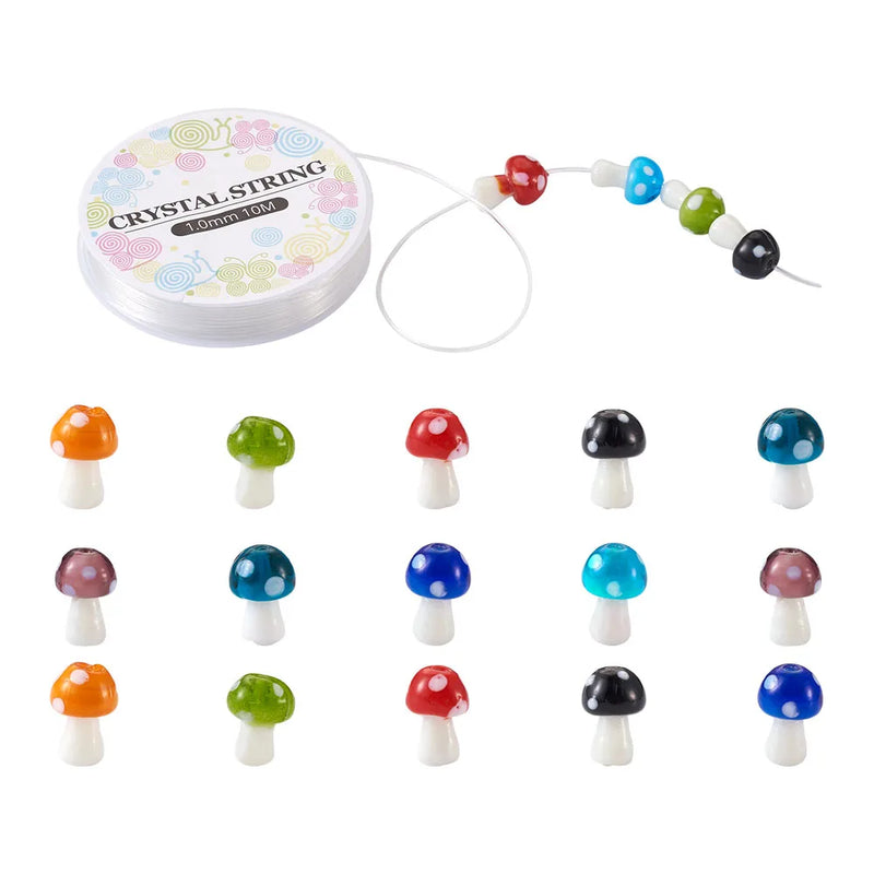 80pcs Mixed Lampwork Glass Beads Mushroom for DIY Jewelry Making