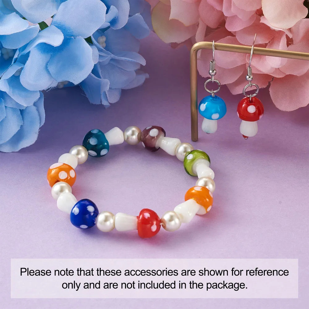 80pcs Mixed Lampwork Glass Beads Mushroom for DIY Jewelry Making