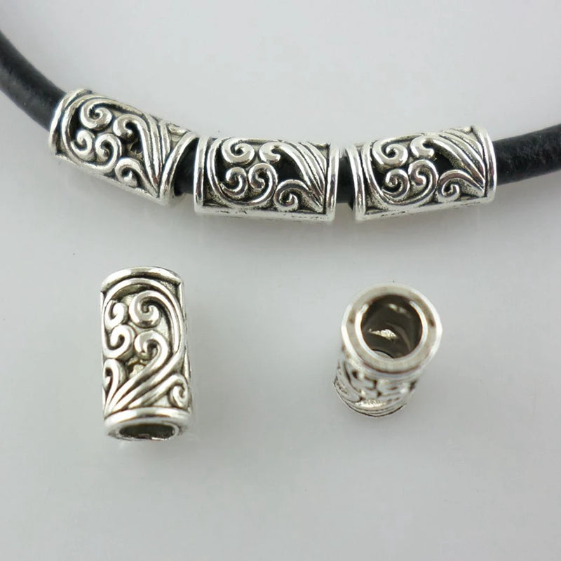 80pcs Tibetan Silver Hollow Carved Flower Tube Spacer Beads