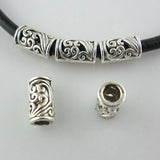 80pcs Tibetan Silver Hollow Carved Flower Tube Spacer Beads