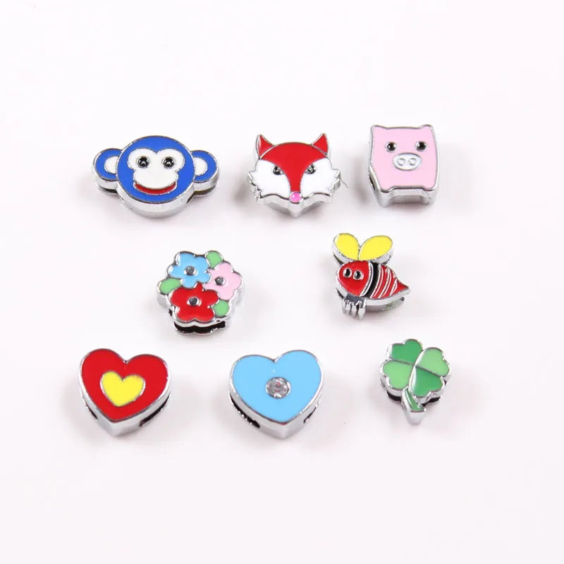 80pcs Mixed Enamel Flower Bee Pig Fox Charms for 8mm Strips Pet Dog Cat
