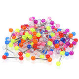 Surgical Steel Glitter Tongue Piercing Ball Barbell Bar Tongue Ring