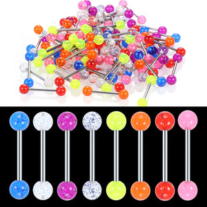Surgical Steel Glitter Tongue Piercing Ball Barbell Bar Tongue Ring
