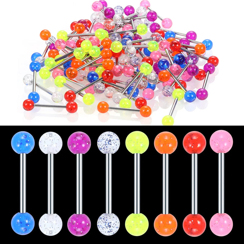Surgical Steel Glitter Tongue Piercing Ball Barbell Bar Tongue Ring