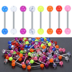 Surgical Steel Glitter Tongue Piercing Ball Barbell Bar Tongue Ring