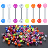 Surgical Steel Glitter Tongue Piercing Ball Barbell Bar Tongue Ring