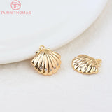 6PCS 14x15MM 24K Brass Zircon Shell Charms Pendants DIY Jewelry Findings