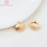 6PCS 14x15MM 24K Brass Zircon Shell Charms Pendants DIY Jewelry Findings