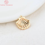6PCS 14x15MM 24K Brass Zircon Shell Charms Pendants DIY Jewelry Findings
