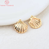 6PCS 14x15MM 24K Brass Zircon Shell Charms Pendants DIY Jewelry Findings