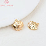 6PCS 14x15MM 24K Brass Zircon Shell Charms Pendants DIY Jewelry Findings