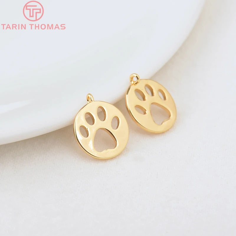 6PCS 12MM Hole 1.5MM Brass Dog Footprints Charms Pendants