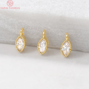 10PCS 3x6.5MM Hole 1MM 24K Plated Brass Zircon Horse Eyes Charms Pendants