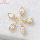 10PCS 3x6.5MM Hole 1MM 24K Plated Brass Zircon Horse Eyes Charms Pendants