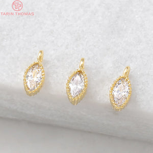 10PCS 3x6.5MM Hole 1MM 24K Plated Brass Zircon Horse Eyes Charms Pendants