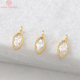 10PCS 3x6.5MM Hole 1MM 24K Plated Brass Zircon Horse Eyes Charms Pendants