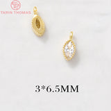 10PCS 3x6.5MM Hole 1MM 24K Plated Brass Zircon Horse Eyes Charms Pendants