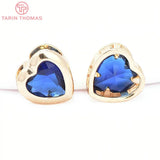 6PCS 9MM 24K Brass Zircon Heart Shaped Pendants High Jewelry Findings