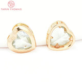 6PCS 9MM 24K Brass Zircon Heart Shaped Pendants High Jewelry Findings