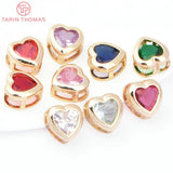 6PCS 9MM 24K Brass Zircon Heart Shaped Pendants High Jewelry Findings