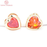 6PCS 9MM 24K Brass Zircon Heart Shaped Pendants High Jewelry Findings