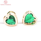 6PCS 9MM 24K Brass Zircon Heart Shaped Pendants High Jewelry Findings