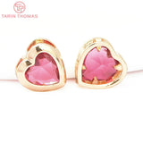 6PCS 9MM 24K Brass Zircon Heart Shaped Pendants High Jewelry Findings