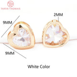 6PCS 9MM 24K Brass Zircon Heart Shaped Pendants High Jewelry Findings