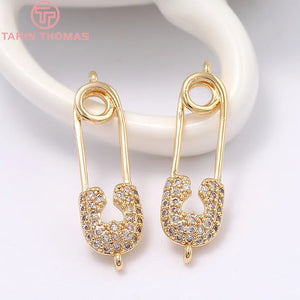 2PCS 7x22MM Hole 1MM 24K Brass Zircon Brooch Pendants Charms