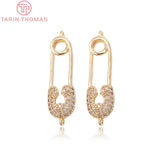 2PCS 7x22MM Hole 1MM 24K Brass Zircon Brooch Pendants Charms