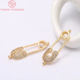 2PCS 7x22MM Hole 1MM 24K Brass Zircon Brooch Pendants Charms