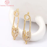 2PCS 7x22MM Hole 1MM 24K Brass Zircon Brooch Pendants Charms