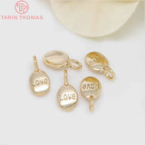 10PCS Oval Love Charms 6x12MM 24K Champagne Plated Brass DIY Jewelry Accessories