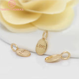 10PCS Oval Love Charms 6x12MM 24K Champagne Plated Brass DIY Jewelry Accessories