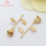 4PCS 22x37MM 24K Plated Brass Rose Charms Pendants DIY Jewelry Findings