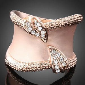 Summer Style Leaf Rose Rings With Crystals Gift For Women